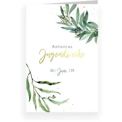 Einladungskarte Jugendweihe: Soft Greenery in Weiß