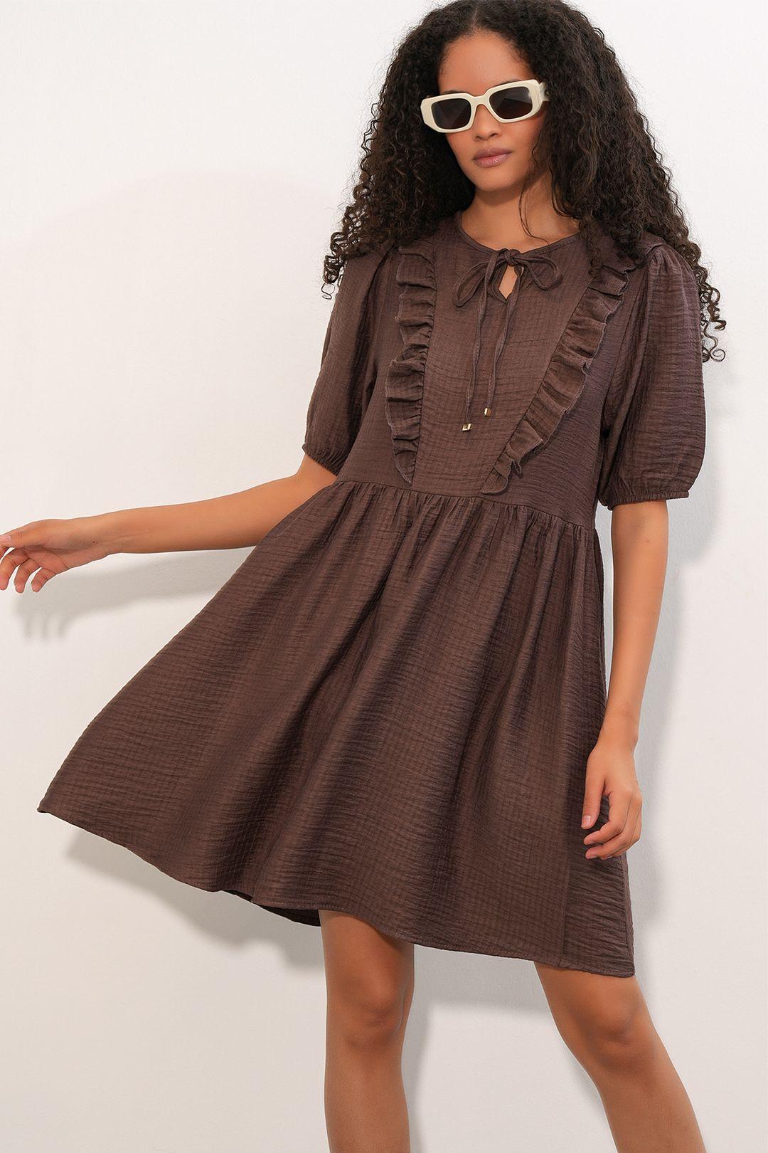 Damen A-Linien Mini Smock Kleid