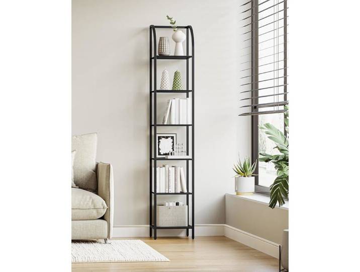 Étagères Étroites à 6 Niveaux Bibliothèque Verticale Meuble de Rangement Étagère Ouverte Cadre Métallique Noir