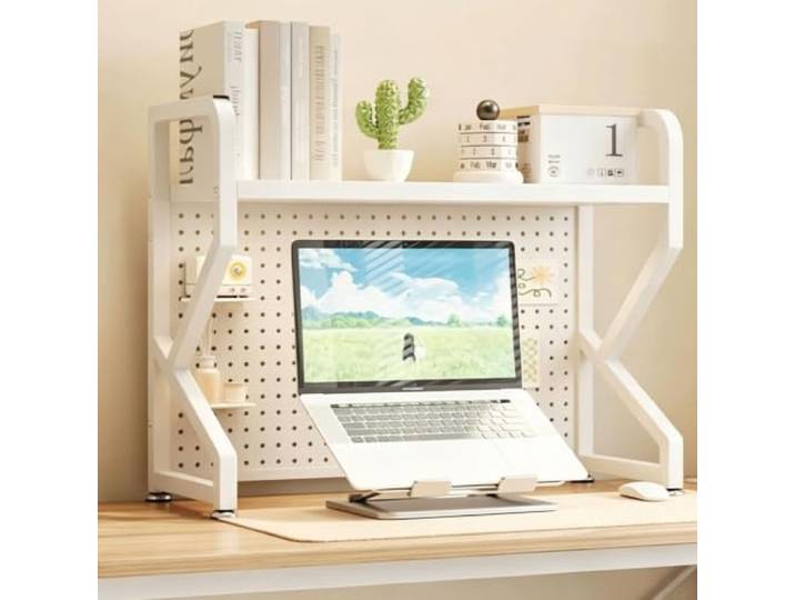 Metall Tischablage mit Aufhängeleiste Aufbewahrungsschrank Freistehend Tischablage Für das Homeoffice, das Arbeitszimmer oder den Arbeitsbereich(White,135cm/53in)