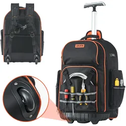 VEVOR Werkzeugrucksack mit Rollen, 50 kg Tragkraft, 72 Taschen, Werkzeugtasche, verstellbarer Teleskopgriff & stabile Basis, Arbeitsrucksack-Organizer für Bau & Mechanik, 450x275x560 mm