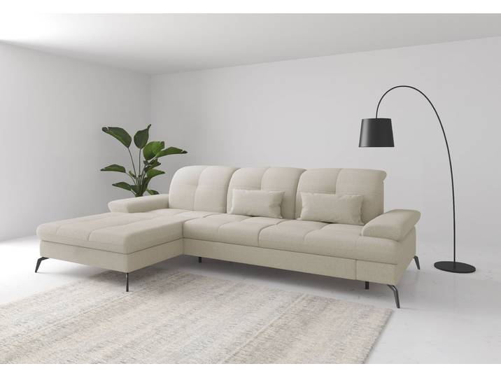Ecksofa, Flachgewebe LINO, Beige 279×185 cm, Sitztiefenverstellung & Armteilverstellung, sit&more