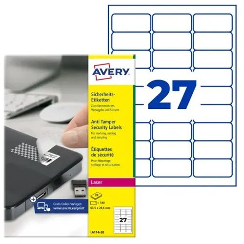 AVERY Zweckform 540 Sicherheitsetiketten L6114-20 weiß 63,5 x 29,6 mm
