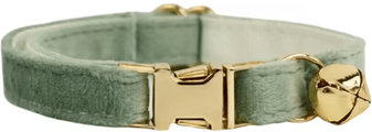 Inspire Picks Personalized Velvet Cat Collar With Engraved Name & Bow Bell mint Green
