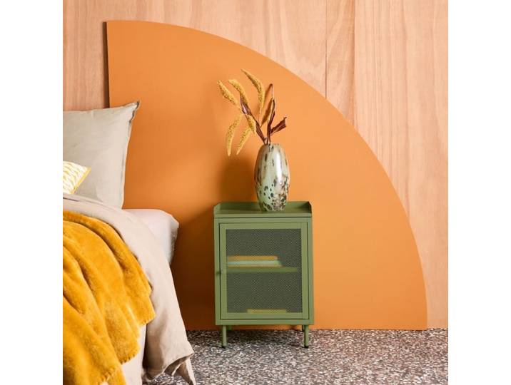 Table de chevet industrielle métal vert 1 porte grillagée