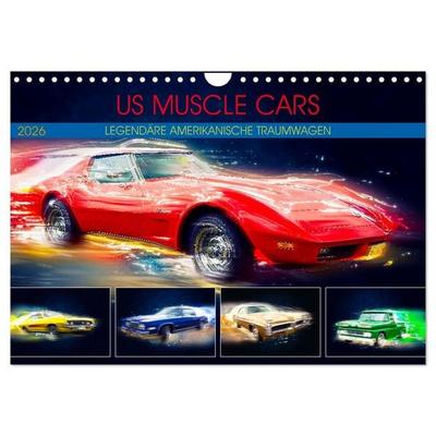US Muscle Cars Legendäre Amerikanische Traumwagen (Wandkalender 2026 DIN A4 quer), CALVENDO Monatskalender