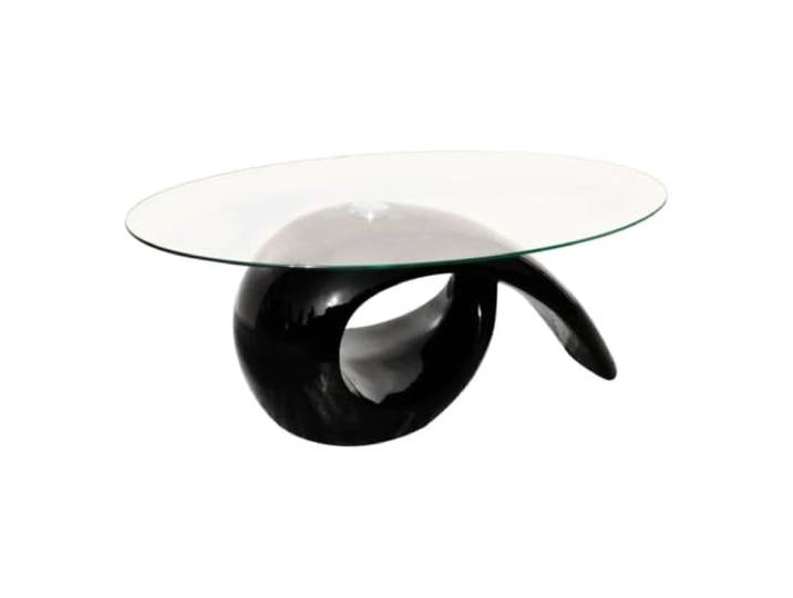 Couchtisch, schwarz, glänzend, mit Glasplatte, modernes Design für Wohnzimmer