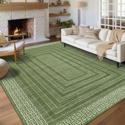 Garvee Linear Echo Geometric Bordered Area Rug