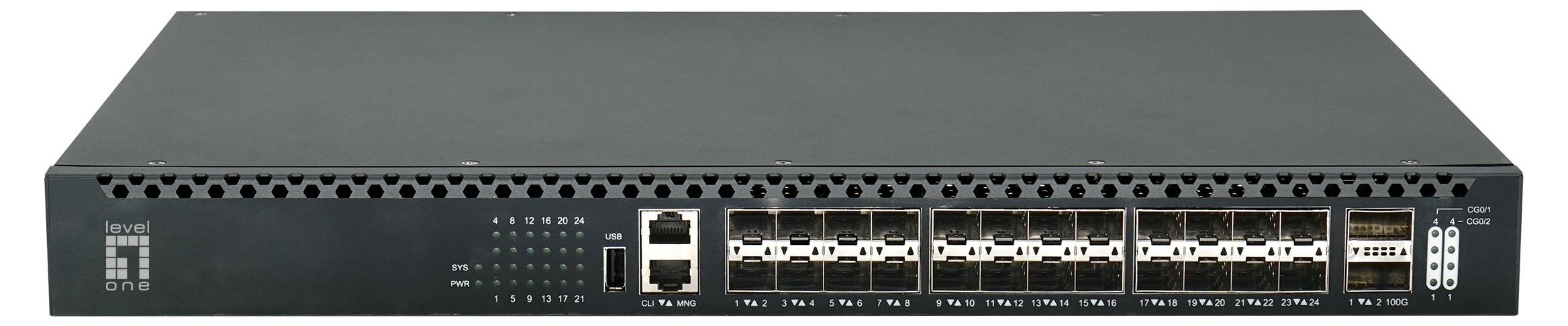 LevelOne Switch 26x GE XQS-3126, 2x 40/100 GbE, 19", 185W, 24x PoE - Switch - Glasfaser (LWL)