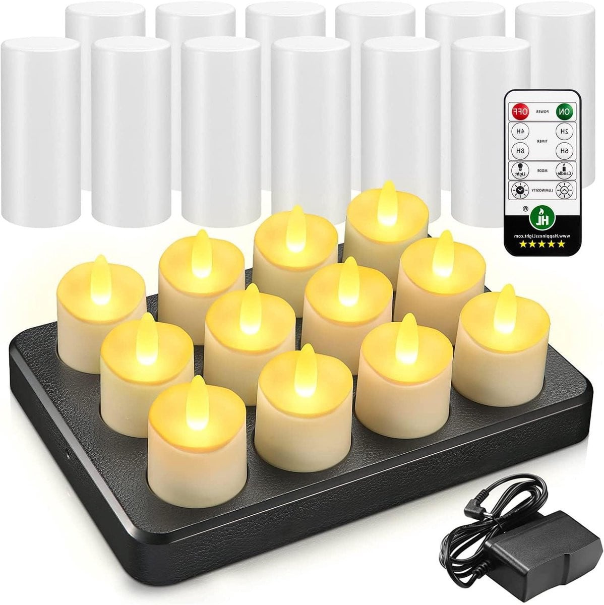 Oplaadbare Led-theelichtjes Warm wit - Waterdichte Decoratieve Verlichting IP68 - 4 x 53 cm