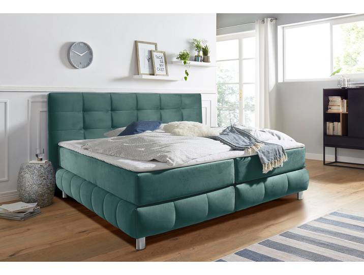 Boxspringbett, Samtoptik, Mint, 174×231 cm, 7-Zonen, H3, Skandinavisch, andas