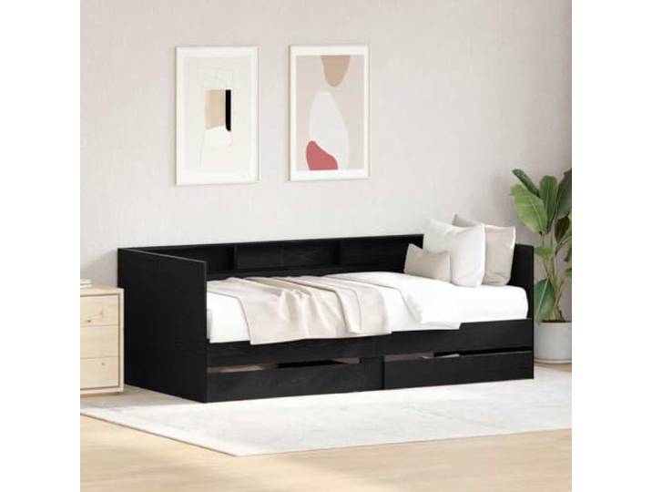 Tagesbett Holzwerkstoff mit Schubladen Couch tagsüber Bett nachts Schwarz Tagesbett Schwarz Eichen-Optik 75 x 190 cm Holzwerkstoff mit Schubladen Gästebett Schlafsofa