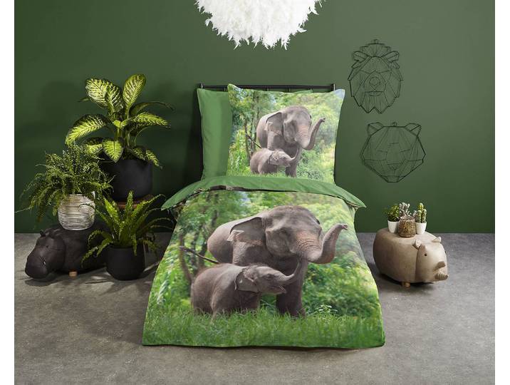 Kinderbettwäsche Elephants 135 x 200cm Grün