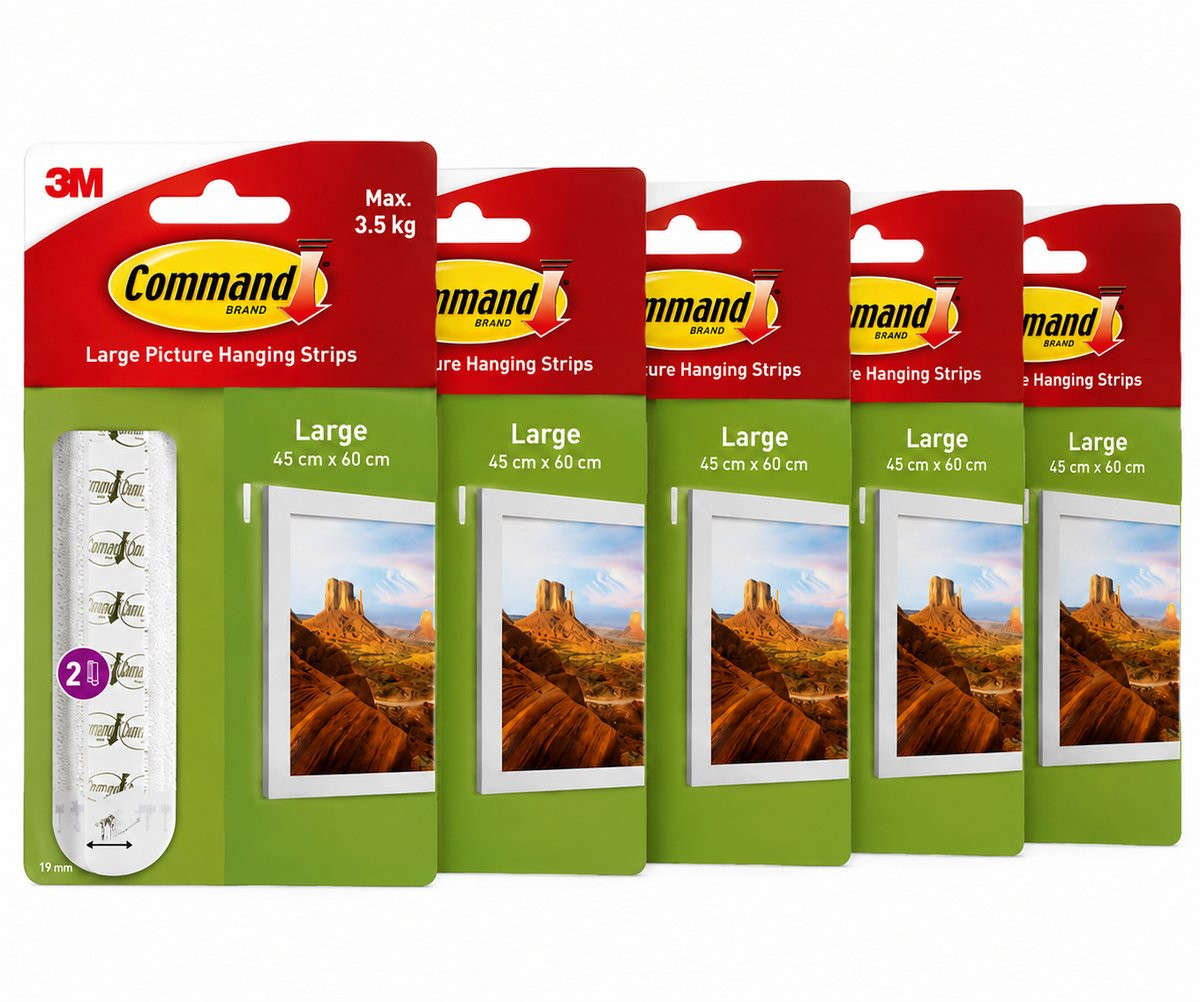 3M Command Picture Hanging Strips Large 5-pack - 10 ophangstrips voor fotolijsten en schilderijen - Tot 3,5 kg - Zonder boren