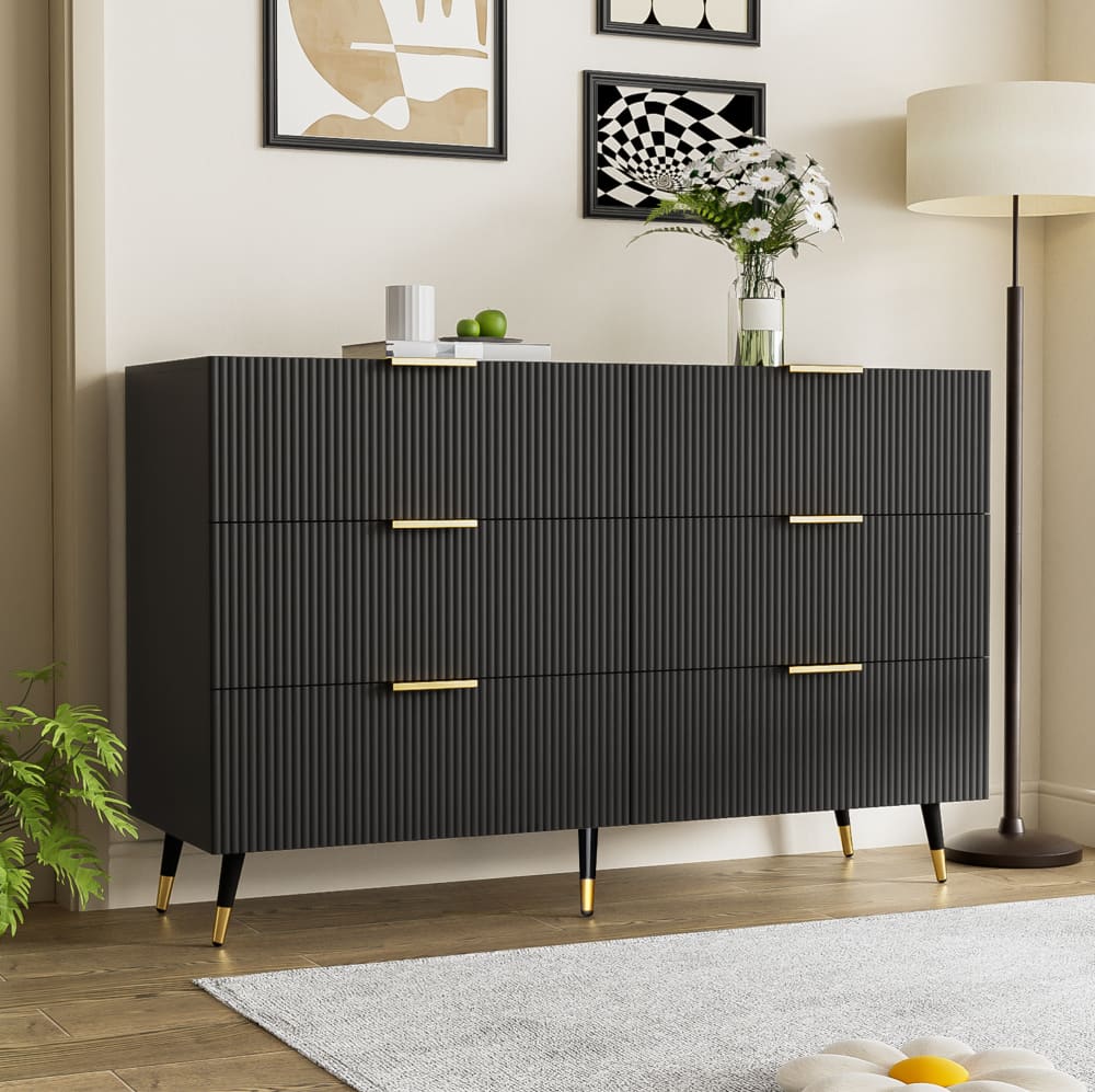 REDOM Buffets en panneau de particules avec 6 tiroirs noir 120x77x40 cm Noir 120x77x40cm