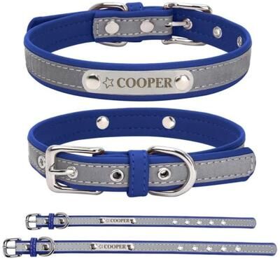 Uplift Picks Personalized PU Leather Dog Collar With Engraved Name Tag black m