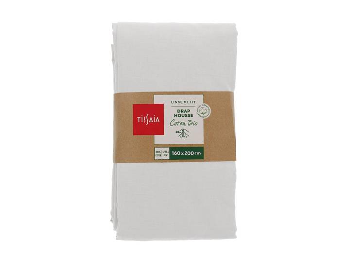 Drap housse 160x200 Cm blanc TISSAIA