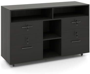 Costway File Cabinet with Lock Mobile Lateral Filing Storage Organizer Modern Rolling Printer Stand-Black
