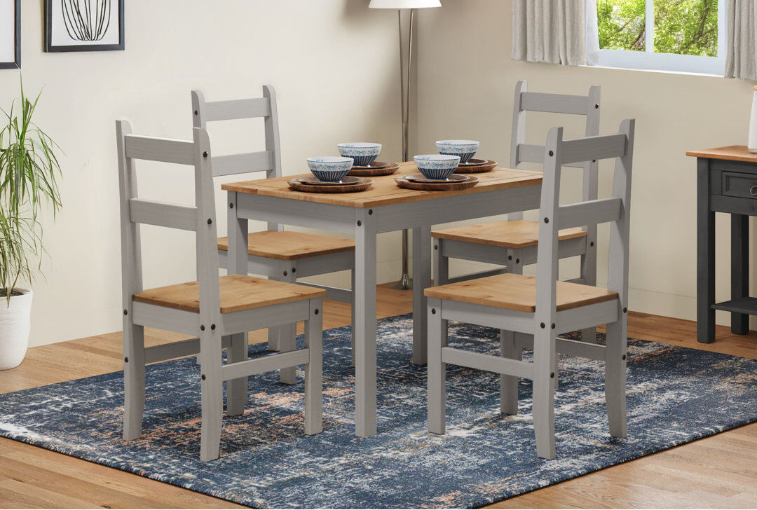 Brambly Cottage Bridewell 4 -Person Pine Solid Wood Dining Set Grey/Grey/Antique Wax 4