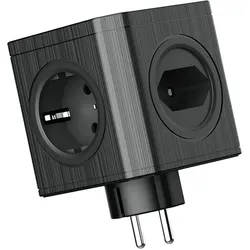 Steckdosenadapter mit 4x 230V Steckdosen und 3x USB-A Schwarz W-00358