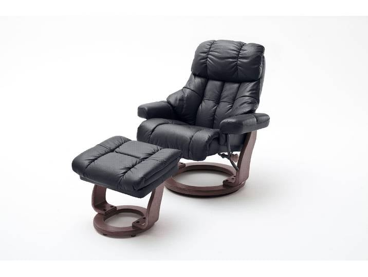 CALGARY XXL Relaxer 180 mit Hocker, Farbe:Schwarz/Walnussfarben