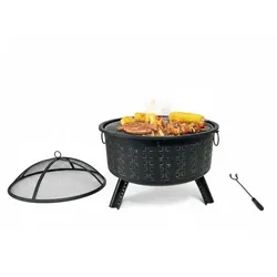 Relaxdays Feuerschale mit Grillrost Schwarz
