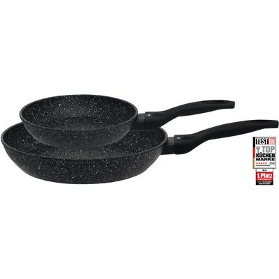Pfannen-Set ELO "Granit Passion 2-teilig (20/28 cm)", schwarz, B:28,5cm H:8,2cm L:48cm, Pfannen, extra raue Oberfläche mit weißen Punkten