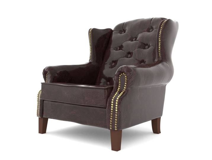 Fauteuil Chesterfield à oreilles en cuir végan, marron