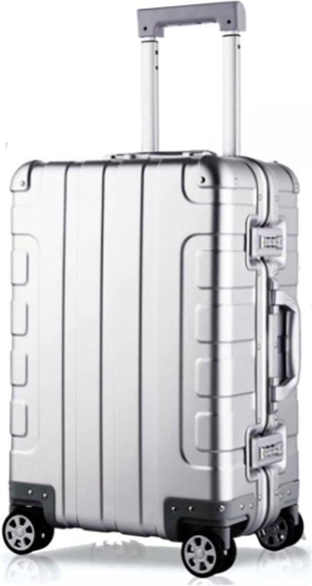 Unyqoos Aluminium-Handgepäckkoffer 20 L (51×35,5×23,5 cm) - extra robust, TSA-Doppelschloss, rotierende Rollen, verstellbarer Griff, 4,2 kg, Silber