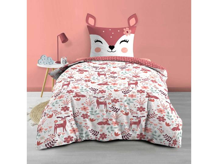 Parure de lit enfant réversible 140x200 coton Douceur d'Intérieur Biche