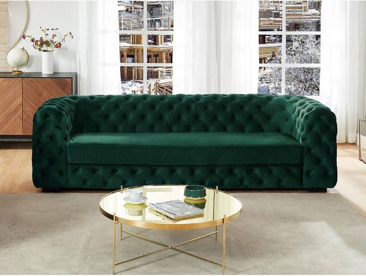 Canapé 3 places chesterfield STANLEY - Velours vert sapin