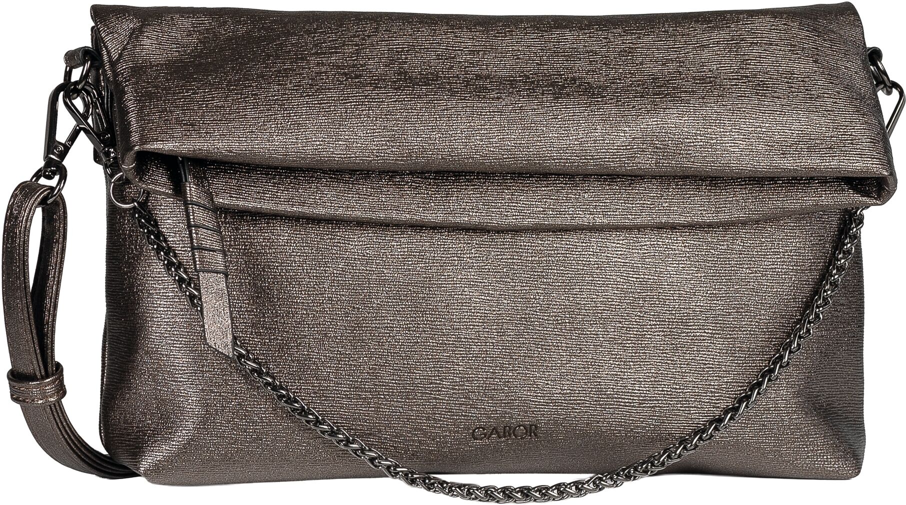 Umhängetasche GABOR "Hava", Damen, Gr. B/H/T: 26,5cm x 17cm x 6cm, silber (braun, metallic), Lederimitat, Taschen Umhängetasche, Damen Abendtasche mit Kette als Umhängeriemen braun, metallic B/H/T: 26,5cm x 17cm x 6cm