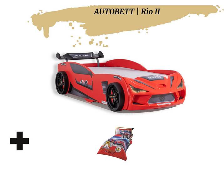 Aileenstore Autobett Rio II (2 teilig), Kinderbett 90 x 200 cm, inkl. Lattenrost, Heckspoiler LED-Beleuchtung