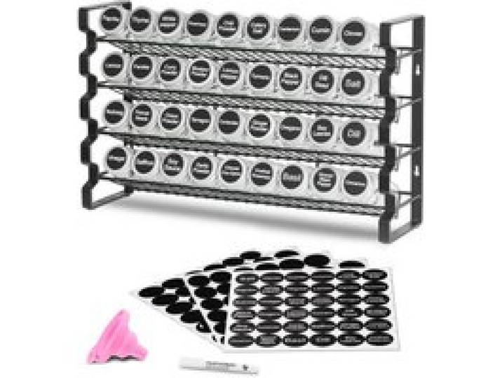 VEVOR 4-stöckiges Gewürzregal Gewürzhalter mit 36 leeren Gewürzgläser & Gestell & Gewürzetiketten & Trichter-Komplettset, Gewürz-Organizer für Küchen Schrank Speisekammer (463 x 118 x 282 mm)