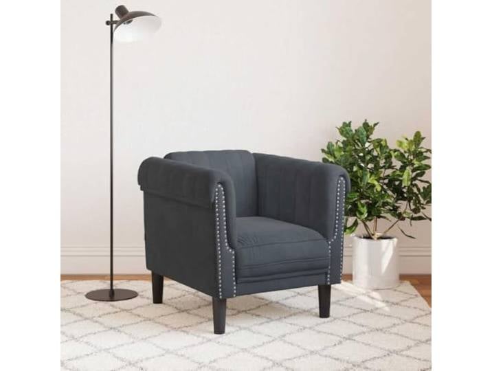 KTHLBRH Dunkelgrauer Sessel aus Samt Gepolsterter Sitz, robuste Beine, modernes Design, 80 x 77 x 74 cm, 110 kg