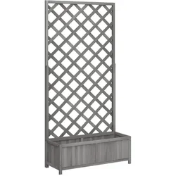 Helloshop26 - Hochbeet für Pflanzen und Blumen Terrasse oder Garten mit Rankgitter aus massivem grauem Tannenholz 02_0038325