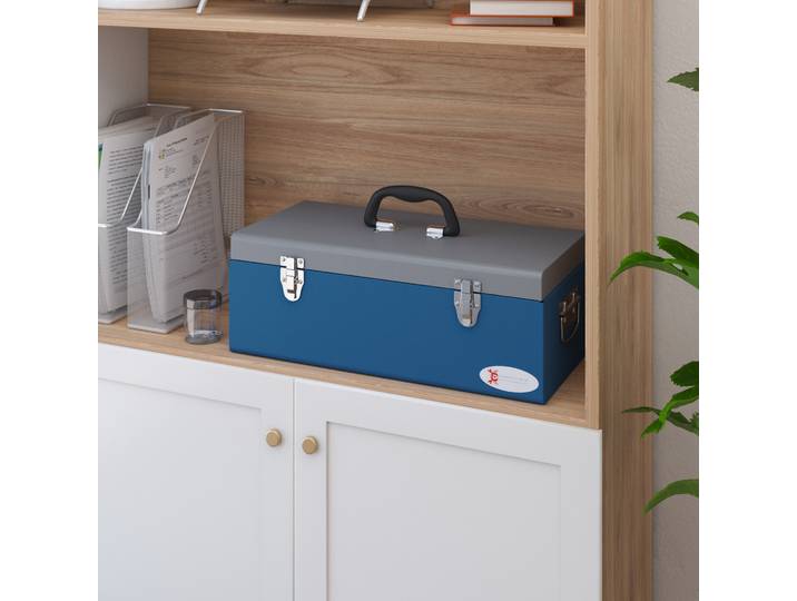 DURHAND Caisse Outils Métal 3 Poignées Bleu 50x26x18,5cm