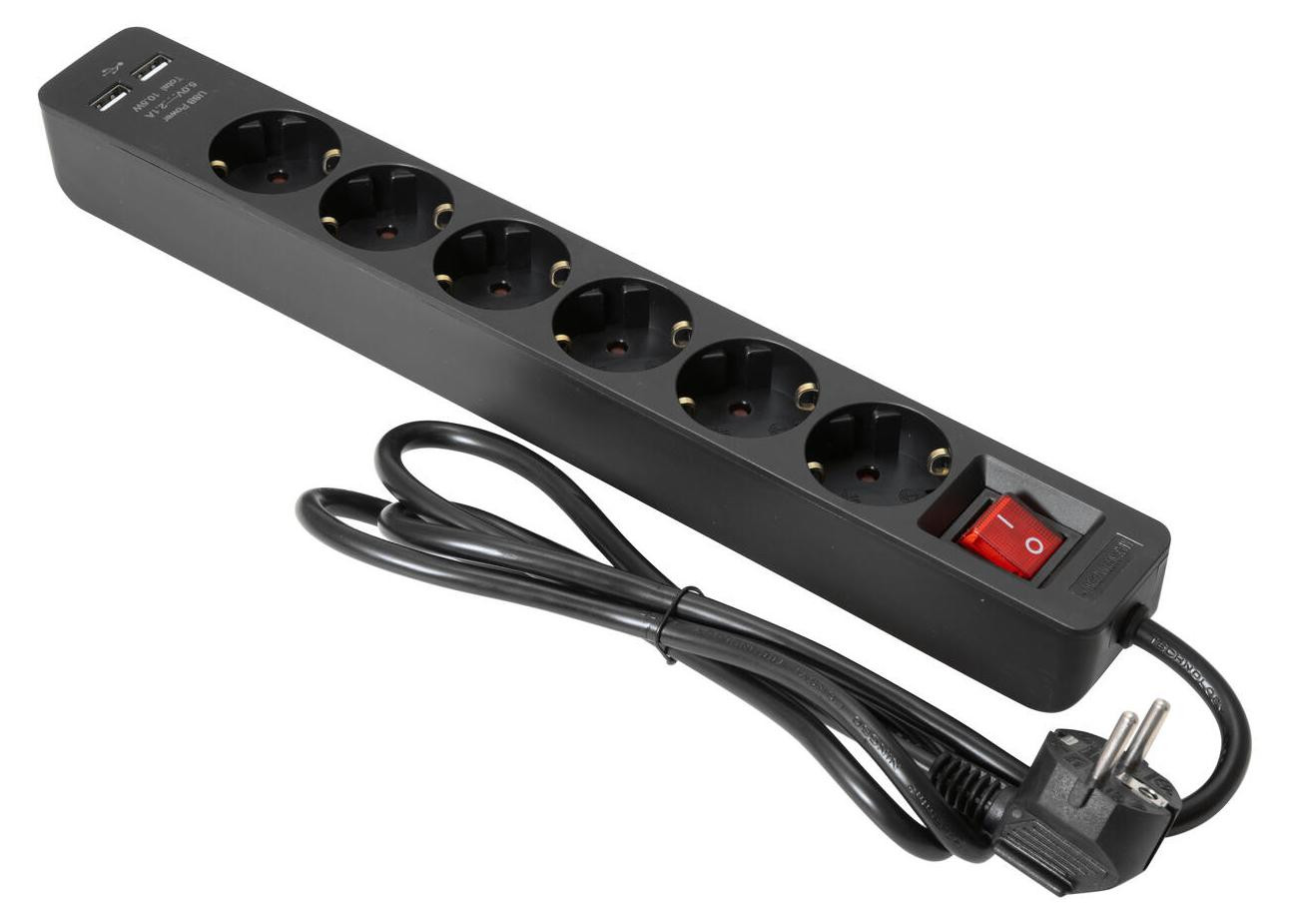 EUROLITE stekkerdoos met 6 stopcontacten en 2 USB-poorten, zwart