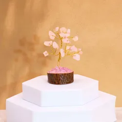 Mini Gemstone Trees On Wood Base - Rose Quartz (15 stones)