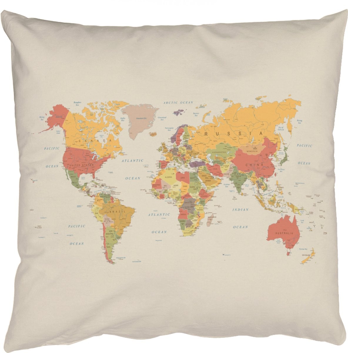 Sierkussen Wereldkaart Beige - 60 x 60 cm