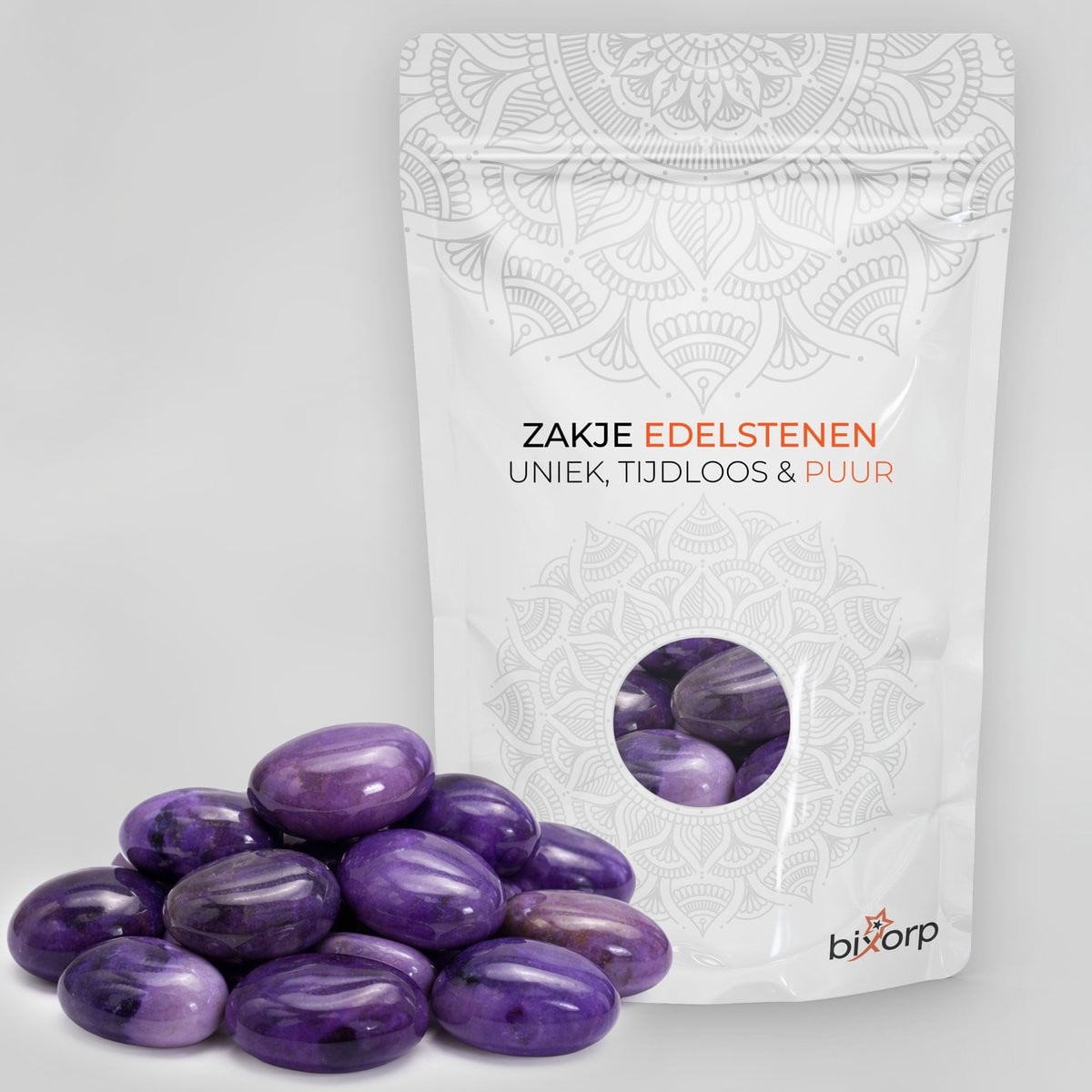 Bixorp Zak met Natuurlijke Amethist Trommelstenen - 200g