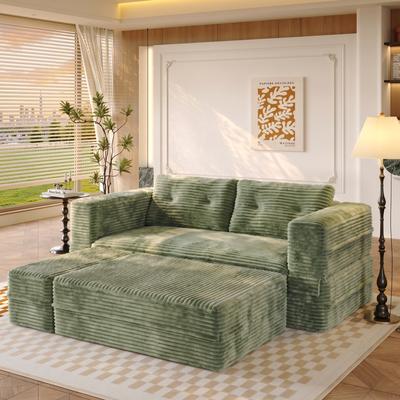 Unbranded 2-in-1 foldable sofa with practical blanket and 2 soft pillows, convertible sleep corduroy sofa bed