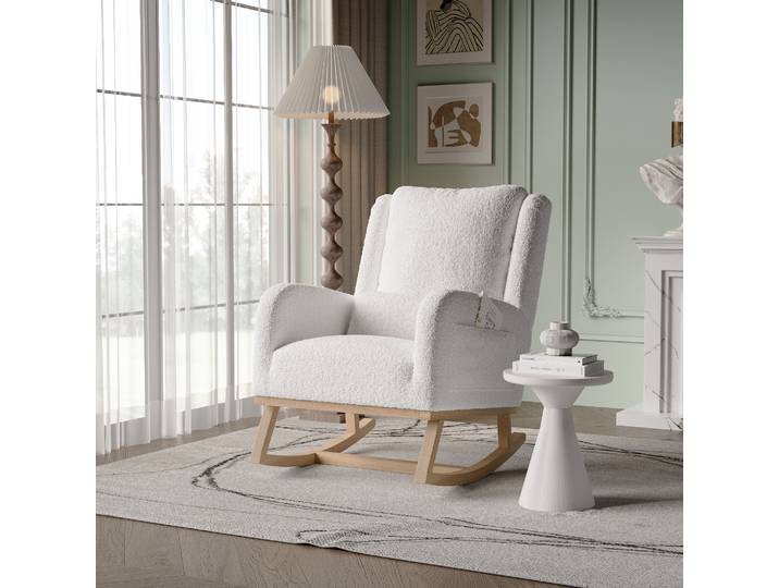 Rosahqnda Chaise à bascule d'appoint moderne, fauteuil confortable avec poche latérale, chaise longue de salon avec dossier haut