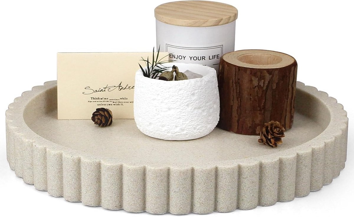 Ronde Decoratieve Lade of Dienblad - Beige - Stijlvolle Woonaccessoire