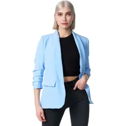 PM SELECTED Damen Kurzblazer Stylischer Sakko Business Blazer Gerafften Ärmeln in Einheitsgröße PM22