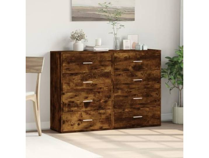 KTHLBRH Sideboards 2 Stück Eiche Rauch 60 x 31 x 84 cm Holz mehrschichtig Glatte Oberfläche, leicht zu reinigen, viel Platz für Zeitschriften und Bücher, maximale Belastung je 50 kg