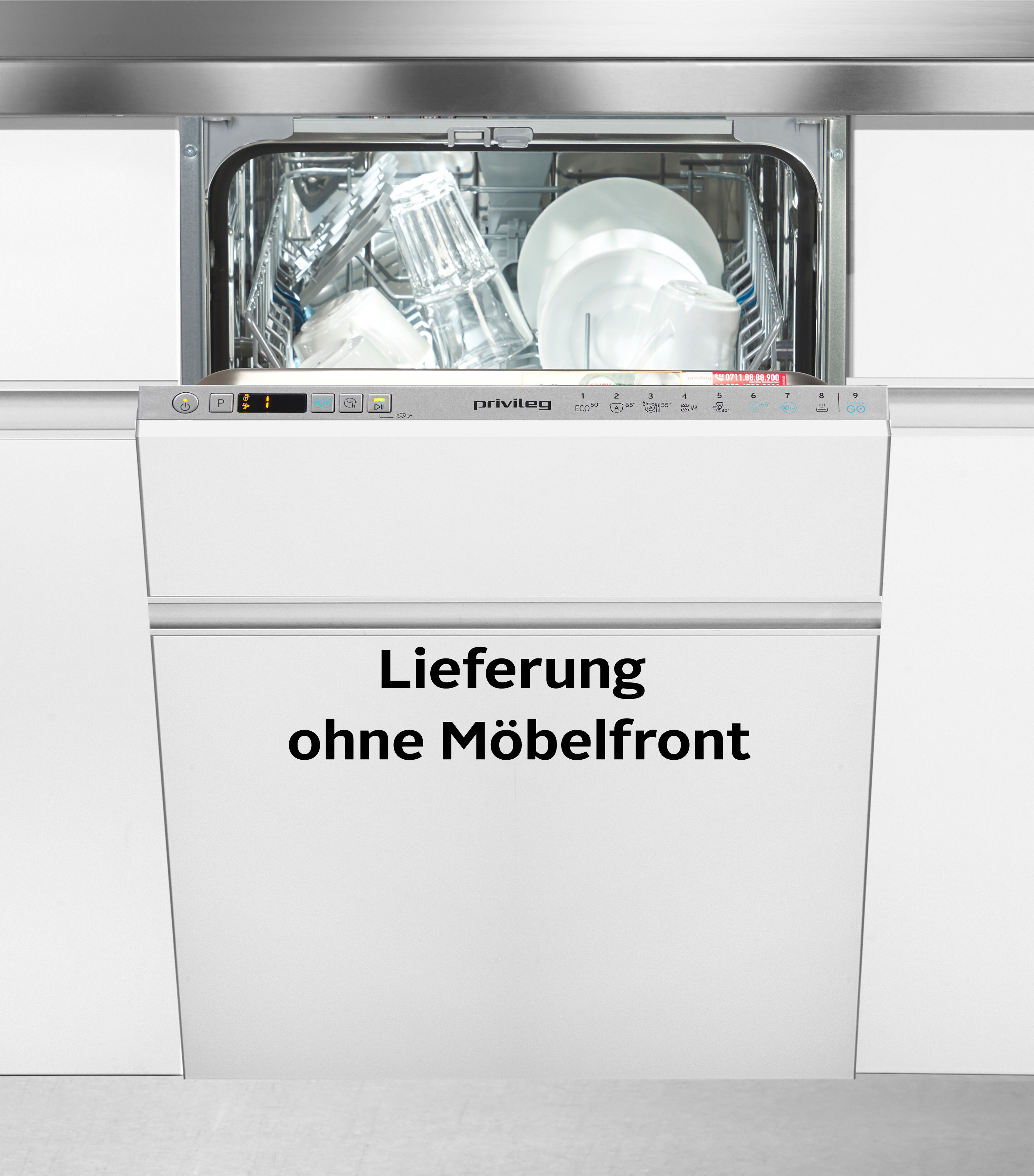 PRIVILEG vollintegrierbarer Geschirrspüler "PV2IC10BS7LA0", Energieeffizienz: C, silber (weiß), B:44,8cm H:82cm T:55,5cm, Geschirrspüler, Rapid 30 Min. – schnelles Spülprogramm in nur 30 Minuten., vollintegrierbarer Geschirrspüler