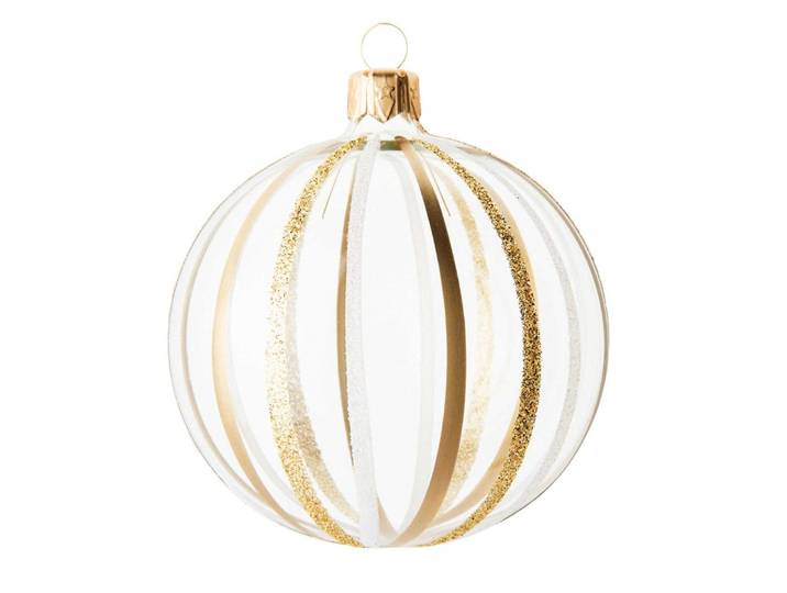 Weihnachtskugel aus Glas mit goldenen Streifen
