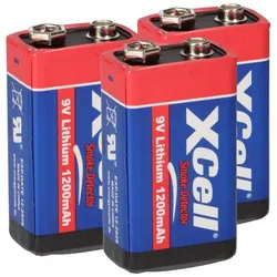 3x XCell Lithium 9V Block Batterie 1200mAh für Rauchmelder - passend für Rauchmelder & Sicherheitstechnik