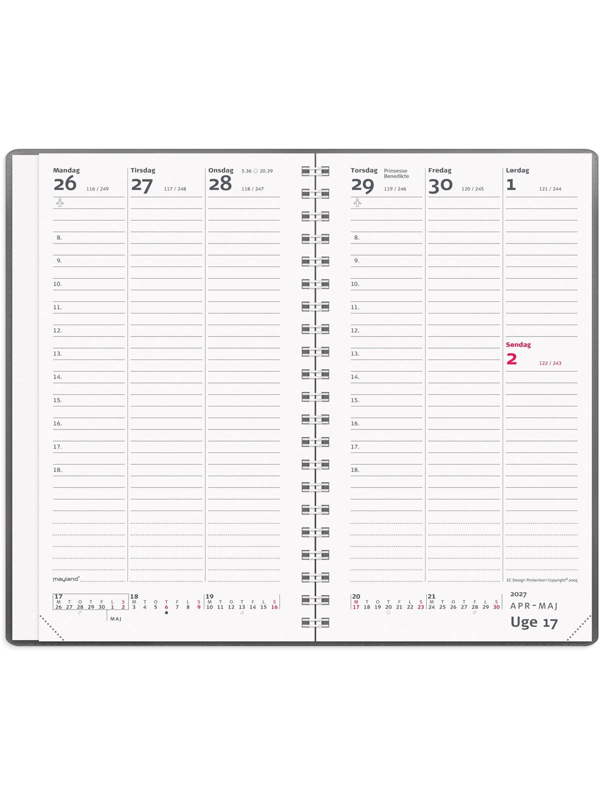 Mayland Week Planner højformat mørkegrå vinyl 2027